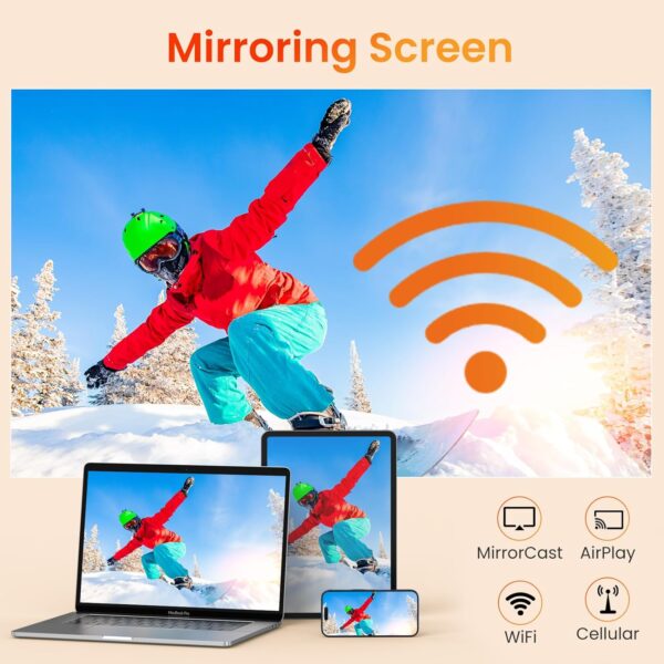 HAPPRUN Projector, Projector with WiFi and Bluetooth, [One Step Mirroring]Projector for Phones, 12000L Native 1080P Portable Projector with Screen, Outdoor Movie Projector for Smartphone/HDMI/TV Stick - Image 4