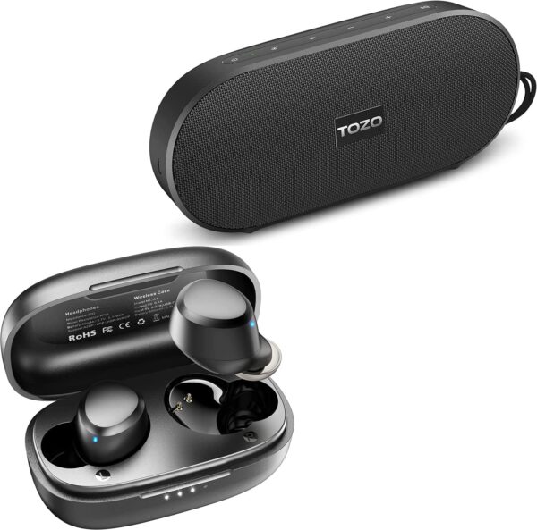 TOZO A1 Mini Wireless Earbuds Bluetooth 5.3 in Ear Light-Weight Headphones Black PA1 Bluetooth Speaker with 20w Stereo Sound Black - Image 2