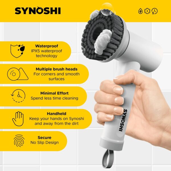 SYNOSHI Electric Spin Scrubber, Power Cleaning Brush with 3 Heads, Cordless Waterproof Shower Scrubber with Dual Speed, Perfect for Cleaning Bathroom, Tile, Cars, Floor. Electric Scrub Brush for tub - Image 4