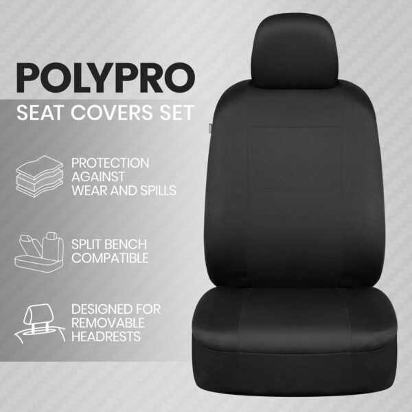 BDK PolyPro Seat Covers Full Set in Solid Black – Front and Rear Split Bench Covers, Easy to Install for Auto Trucks Van SUV Car - Image 3