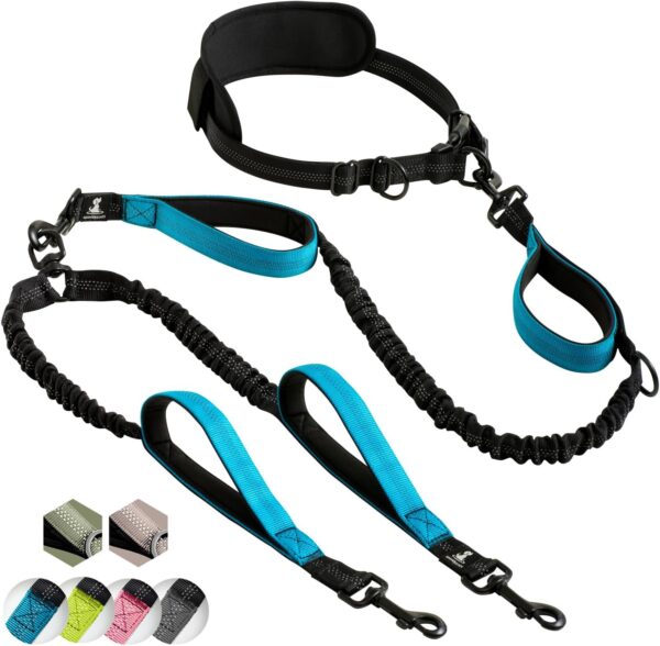 SparklyPets Hands Free Dual Dog Leash for Medium and Large Dogs - Padded Handles, Reflective Stitches, No Pull, Tangle Free Blue - Image 2