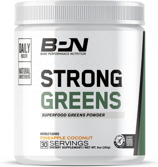 BARE PERFORMANCE NUTRITION, BPN Strong Greens Superfood Powder, Improved Digestion, Increased Energy, Immune System Support, Pineapple Coconut - Image 2