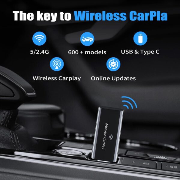 intelbras Wireless CarPlay Adapter 2024 slimmest, Newest Fastest and Smallest for CarPlay Adapter, for iOS, Factory Wired CarPlay Cars, USB-A and USB-C Cables Included - Image 4