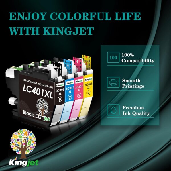 Kingjet LC401XL Ink Cartridges for Brother Printer Replacement for Brother LC401XL LC401 LC401 XL for Brother MFC-J1010DW MFC-J1012DW MFC-J1170DW Printer, 4 Pack (Black/Cyan/Magenta/Yellow) - Image 6