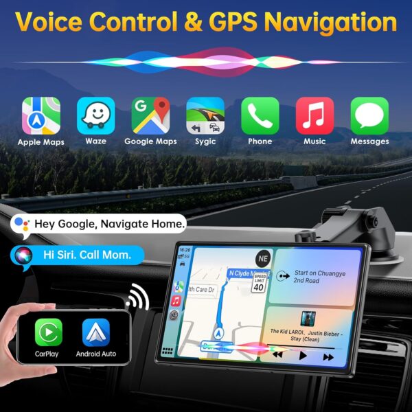 9" Wireless Apple CarPlay Android Auto Screen - 4K Dash Cam, GPS Navigation, HD Touchscreen, AirPlay, 1080P Backup Camera, Car Stereo - by Jataza - Image 9