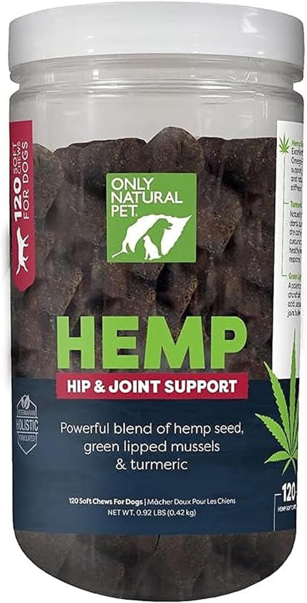 Only Natural Pet Hemp Hip & Joint Support for Dogs - Supplement for Mobility Wellness Pain Relief Healthy Inflammatory & Bone Stiffness - Chews w/Fatty Acid Blend Mussels & Turmeric - 120 Count - Image 2