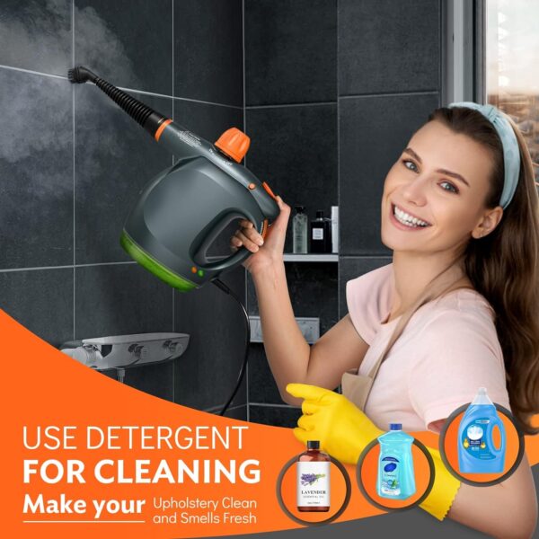 1250W Powerful Handheld Steam Cleaner with Detergent Container and Safety Lock, Multifunctional and Pressurized Hand Held Steamer for Kitchen, Bathroom, Windows and Floors, Steamer for Cleaning - Image 3