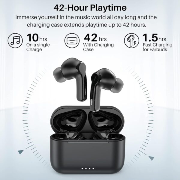 TOZO NC2 Hybrid Active Noise Cancelling Wireless Earbuds, in-Ear Detection Headphones, IPX6 Waterproof Bluetooth 5.3 Stereo Earphones, Immersive Sound Premium Deep Bass Headset Matte Black - Image 8