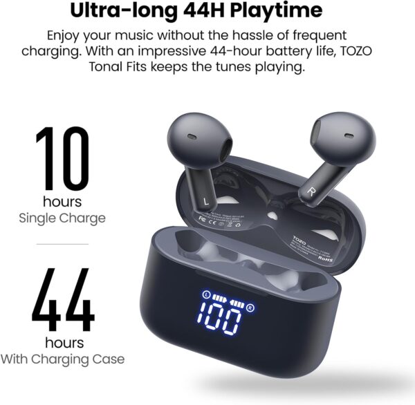 TOZO T21 Wireless Earbuds, 5.3 Bluetooth Headphone, Sem in Ear with Dual Mic Noise Cancelling, IPX8 Waterproof, 44H Playback Stereo Sound with Power Display Wireless Charging Case Blue - Image 6