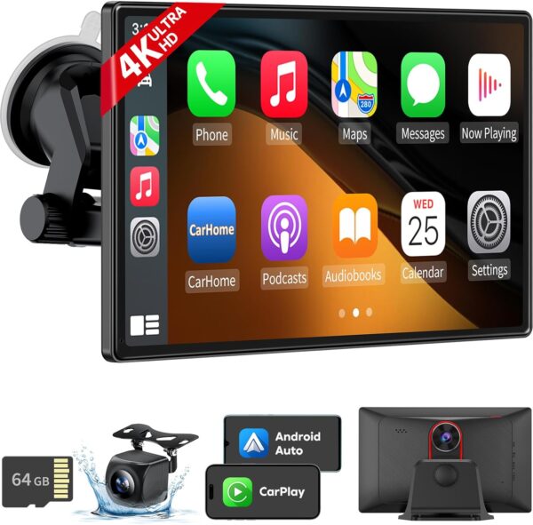 9" Wireless Apple CarPlay Android Auto Screen - 4K Dash Cam, GPS Navigation, HD Touchscreen, AirPlay, 1080P Backup Camera, Car Stereo - by Jataza - Image 2