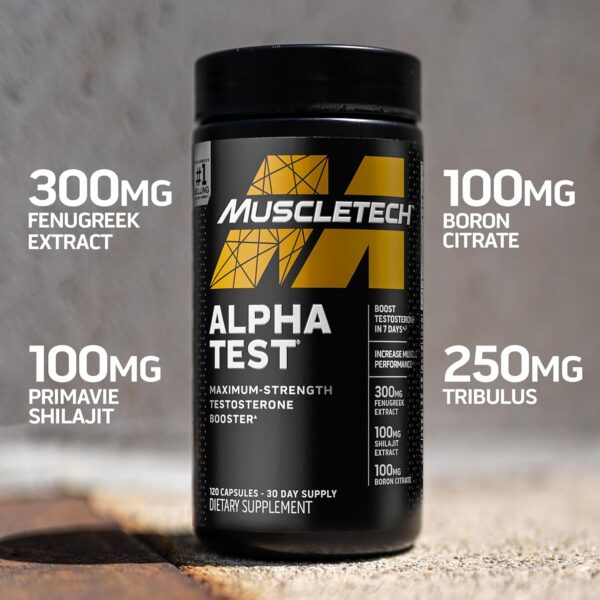 Testosterone Booster for Men, MuscleTech AlphaTest, Tribulus Terrestris & Boron Supplement , Max-Strength ATP & Test Booster, Daily Workout Supplements for Men, 120 Pills (Package May Vary) - Image 3