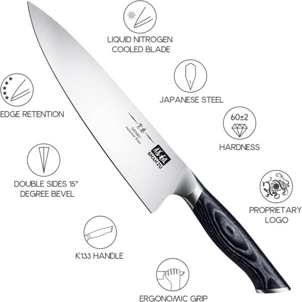 SHAN ZU 8 inch Japanese Chef Knife, Chefs Knife Kitchen Knives, Japanese Super Steel Sharp Chef's Knives with K133 Ergonomic Handle, Black Tortoise Genbu Series… - Image 5