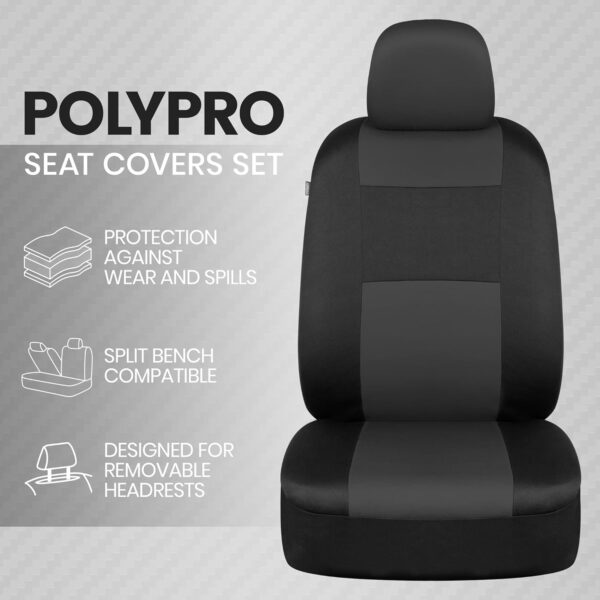 BDK PolyPro Car Seat Covers Full Set in Charcoal on Black – Front and Rear Split Bench for Cars, Easy to Install Cover Set, Accessories Auto Trucks Van SUV - Image 3