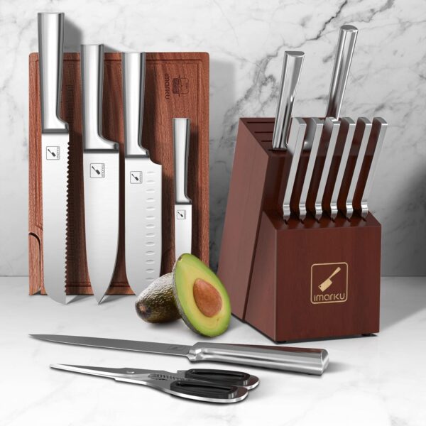 imarku Knife Set - Kitchen Knife Set 15 Pieces Japanese Stainless Steel Knife Block Set with Sharpener - Dishwasher Safe Kitchen Knives - Ultra Sharp Chef Knife Set for Kitchen, Silver - Image 8