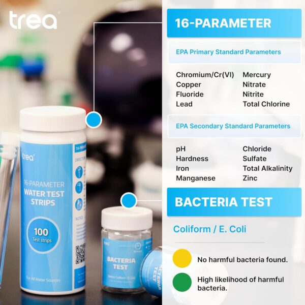 TREA 17 in 1 Drinking Water Test Kit - Comprehensive Water Quality Analysis Includes pH, Hardness, Chlorine, Fluoride, Lead, Iron, Copper, Coliform Bacteria and More for Home Tap and Well Water - Image 4