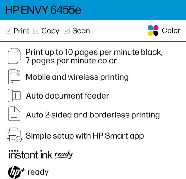 HP ENVY 6455e Wireless Color Inkjet Printer, Print, scan, copy, Easy setup, Mobile printing, Best for home, Instant Ink with HP+ (3 months included),white - Image 3