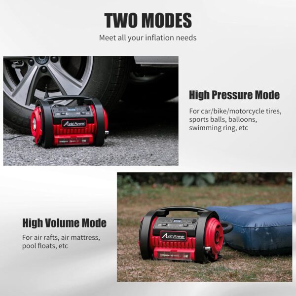 AVID POWER Tire Inflator Portable Air Compressor, 12V DC / 120V AC Car Tire Pump, Air Mattress Pump with Inflation and Deflation Modes, Dual Powerful Motors, Digital Pressure Gauge - Image 4