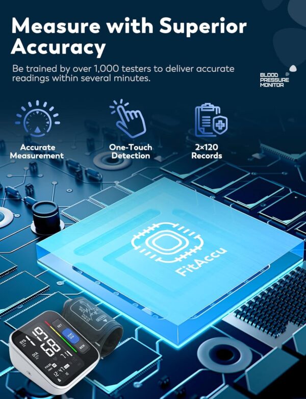 Blood Pressure Monitors for Home Use Upper Arm, Accurate Cuff 8.7”-15.7” Monitor with Large Backlight Display 2 Users 240 Sets Memory & HR Detection, Digital BP Machine with Carrying Case - Image 4