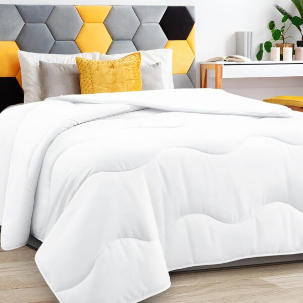 Lightweight Comforter Cooling White, All Season Duvet Insert Breathable Queen Size Summer Bedding, Soft Microfiber Cool Down Alternative Winter Quilt with Corner Tabs, 88x88 inch - Image 2