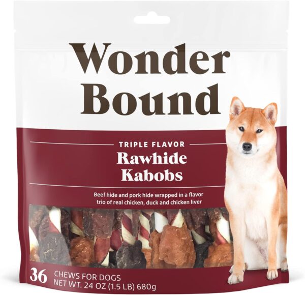 Amazon Brand - Wonder Bound Triple Flavor Rawhide Kabobs for Dogs, Variety, 1.5 pound (Pack of 1) - Image 2