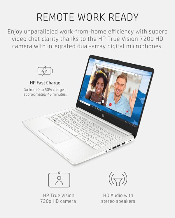 HP 14 Laptop, Intel Celeron N4020, 4 GB RAM, 64 GB Storage, 14-inch HD Touchscreen, Windows 11 Home, Thin & Portable, 4K Graphics, One Year of Microsoft 365 (14-dq0080nr, Snowflake White) - Image 5