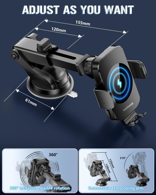 Wireless Car Charger, Fast Charging Phone Holder BothLin 3 in 1 Phone Mount Auto Clamping Car Accessories Compatible with iPhone 15 14 13 12 11 Xs XR, Samsung S23 Ultra S22 S21 S20/S10+ S9+ Note 9 - Image 6