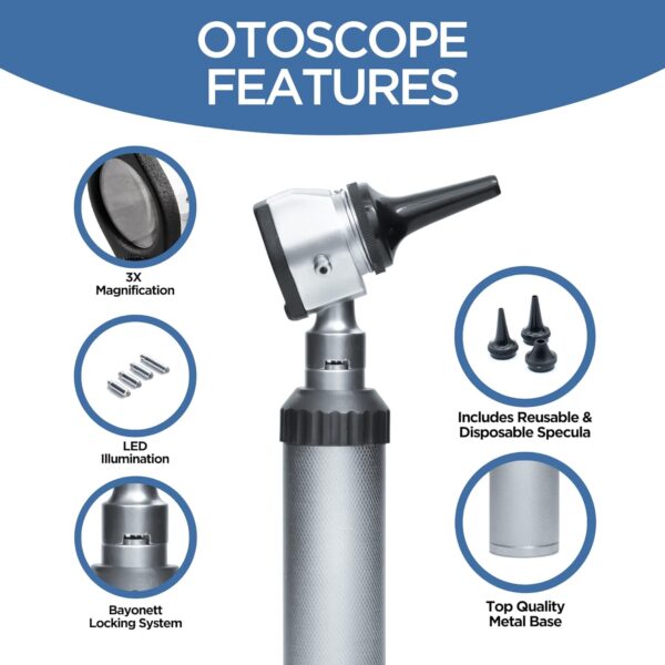 Zyrev Otoscope Oph Diagnostic Set - 36 Piece Medical and Nursing Student Otoscope/Opthalmoscope Diagnostic Kit - with Leather Case for Educational and Professional Settings (Regular) - Image 8