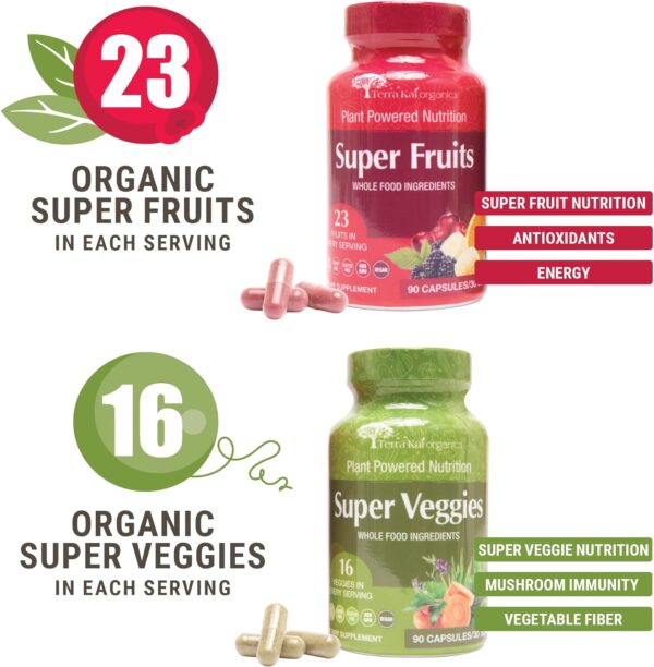 Organic Super Fruit & Veggies Supplement - Gluten/Gelatin Free, Non GMO, Soy Free & Vegan | Reds & Greens Superfood Capsules | 23 Fruits & 16 Vegetables (180 Count) - Image 4