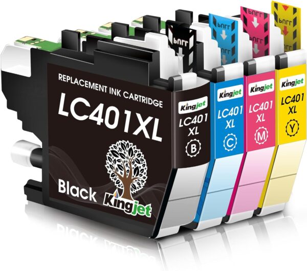 Kingjet LC401XL Ink Cartridges for Brother Printer Replacement for Brother LC401XL LC401 LC401 XL for Brother MFC-J1010DW MFC-J1012DW MFC-J1170DW Printer, 4 Pack (Black/Cyan/Magenta/Yellow) - Image 2