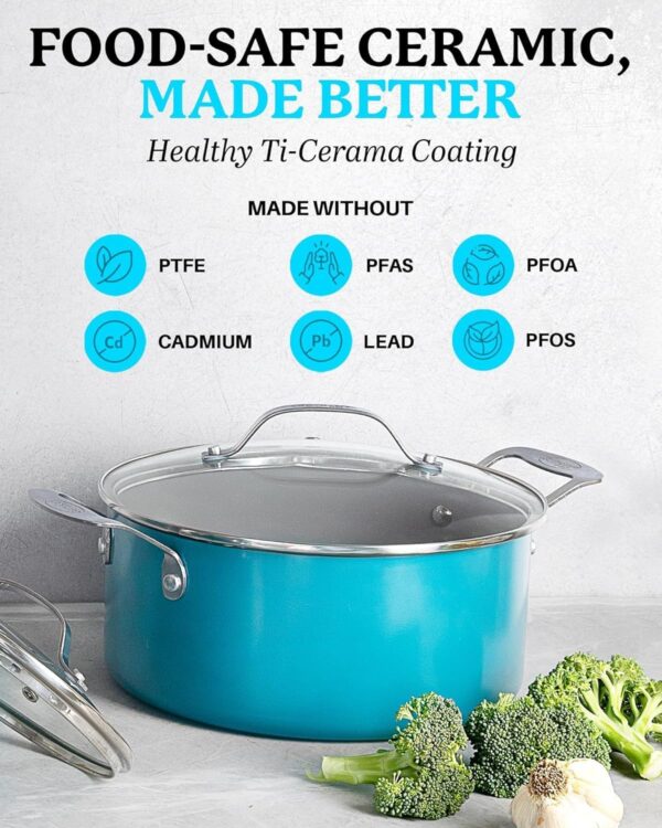 Gotham Steel Aqua Blue Pots and Pans Set, 12 Piece Nonstick Ceramic Cookware, Includes Frying Pans, Stockpots & Saucepans, Stay Cool Handles, Oven & Dishwasher Safe, 100% PFOA Free, Turquoise - Image 5