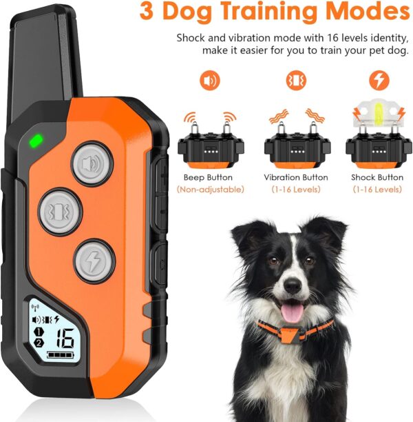 Dog Shock Collar, IP67 Waterproof Dog Training Collar with Remote, 3 Training Modes, Shock, Vibration and Beep, Rechargeable Electric Shock Collar for Large Medium Small Dog - Image 4