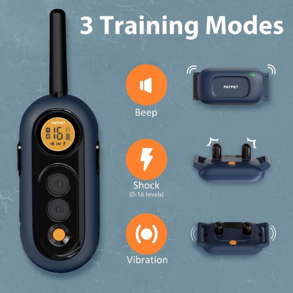 PATPET Dog Training Collar - 2000Ft Waterproof Shock Collar for Small Medium Dogs (10-100Ibs), Rechargeable Training Collar with 3 Safe Training Modes - Image 3