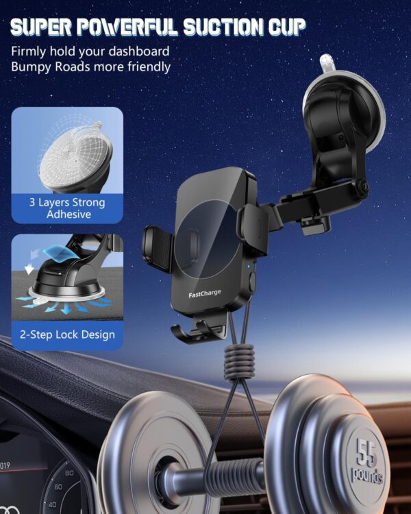 Wireless Car Charger, Fast Charging Phone Holder BothLin 3 in 1 Phone Mount Auto Clamping Car Accessories Compatible with iPhone 15 14 13 12 11 Xs XR, Samsung S23 Ultra S22 S21 S20/S10+ S9+ Note 9 - Image 8