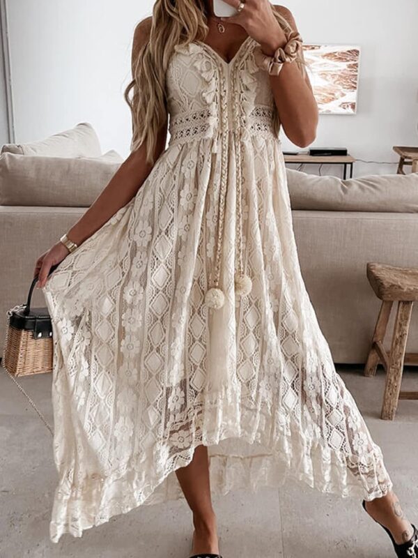 CUPSHE Women's Maxi Dress Lace Dresses Boho Tassel V-Neck Flare Ruffle Adjustable Straps Beach Summer Long Dress - Image 3