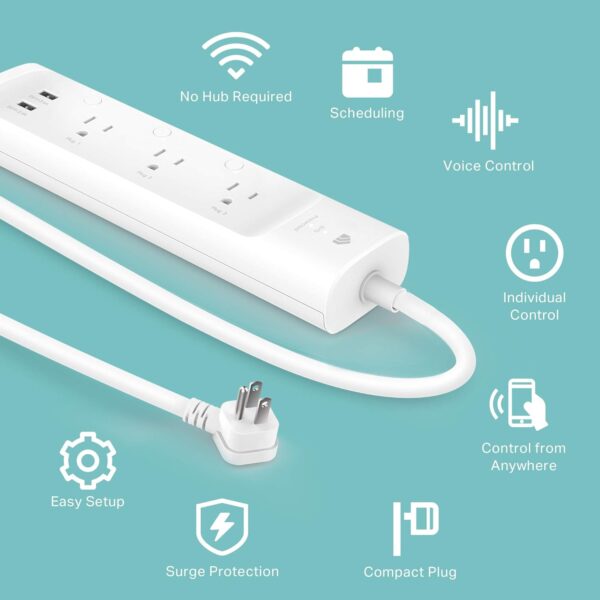 Kasa Smart Plug Power Strip KP303, Surge Protector with 3 Individually Controlled Smart Outlets and 2 USB Ports, Works with Alexa & Google Home, No Hub Required , White - Image 5