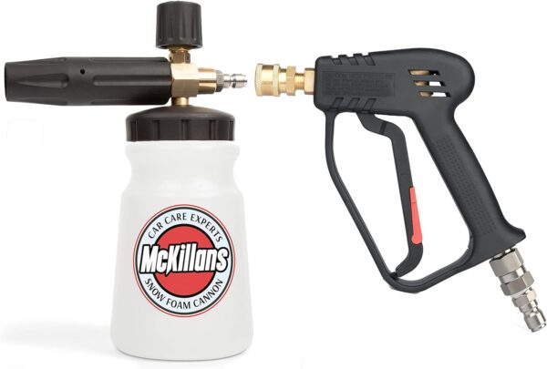 McKillans Pressure Washer Gun with Swivel and 3/8" Male Plug and Wide Mouth Snow Foam Cannon Equipped with 1/4” Quick Connector Coupler - Image 2