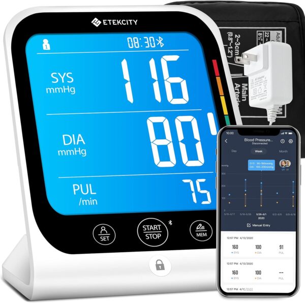 Etekcity Smart Blood Pressure Monitor for Home Use, FSA HSA Eligible, Cuff for Standard to Large Size Adult Arms, Bluetooth BP Machine with Data Storage, Diagnostic Kit, Family Supplies & Equipment - Image 2