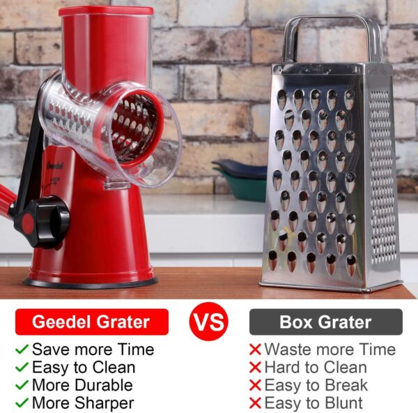 Geedel Rotary Cheese Grater with 3 Interchangeable Blades, Kitchen Mandoline Vegetable Slicer for Fruit, Nuts , Easy to Clean - Image 3