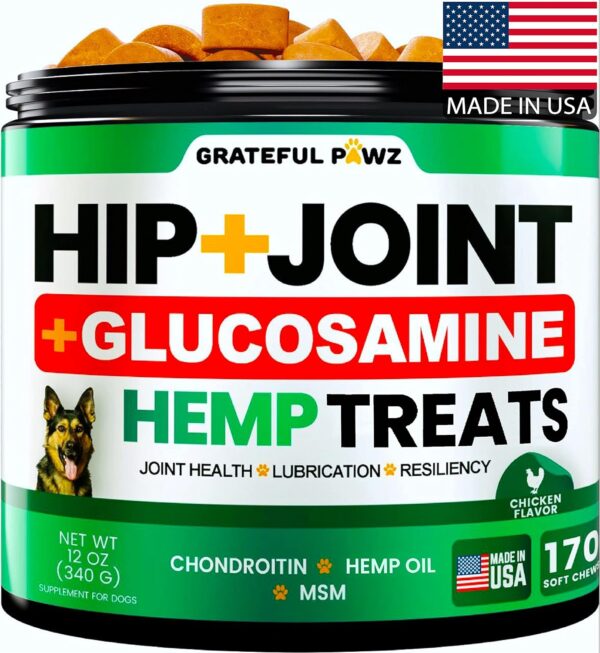 Hemp Hip and Joint Supplement for Dogs - Glucosamine for Dogs - 170 Dog Joint Pain Relief Treats - Chondroitin, MSM, Hemp Oil - Advanced Dog Joint Supplement Health - Mobility Support Chews - Image 2