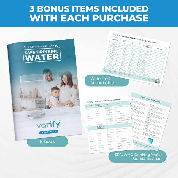 Varify 17 in 1 Complete Drinking Water Test Kit - 100 Strips + 2 Bacteria Tester Kits - Well, Tap, Home, City Water Testing Strip for Lead, Alkaline, Chlorine, Hardness, Iron, Fluoride, Copper & More - Image 7