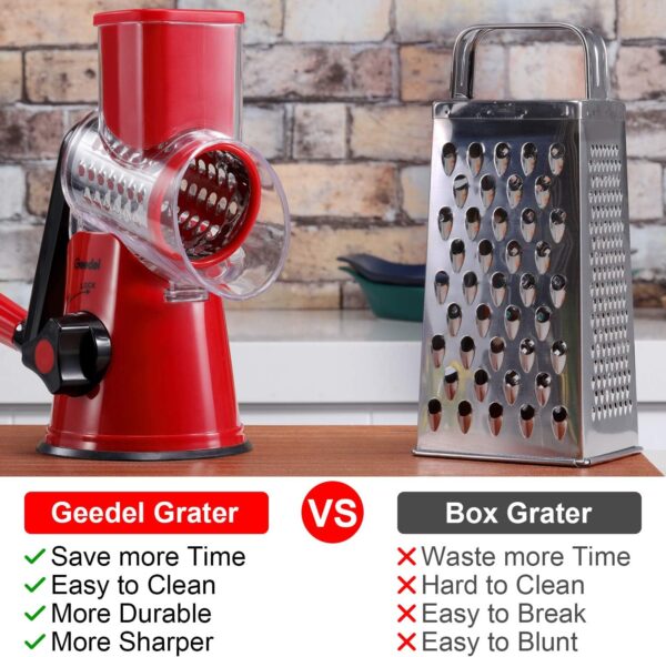 Geedel Rotary Cheese Grater, Kitchen Mandoline Vegetable Slicer with 3 Interchangeable Blades, Easy to Clean Grater for Fruit, Vegetables, Nuts - Image 3