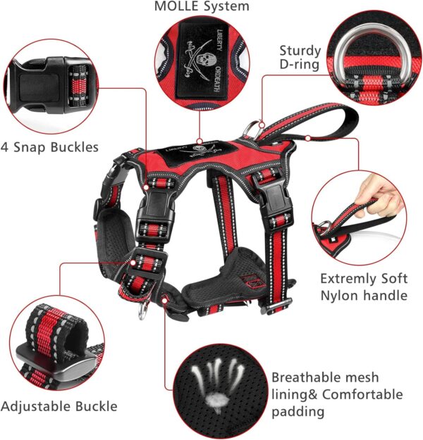 WINSEE Pet Harness Collar and Leash Set, All-in-one Reflective Dog Harness No Pull with Adjustable Buckles for Puppies, Small, Medium, Large, and Extra-Large Dogs (Medium, Red) - Image 4