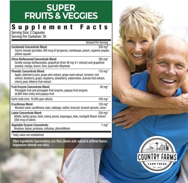 COUNTRY FARMS Super Fruits and Veggies Capsules, Whole Food Supplement, Powerful Antioxidant, Supports Energy, Immune Health, Boosts Digestive Health, 30 Super Foods, 30 Servings - Image 3