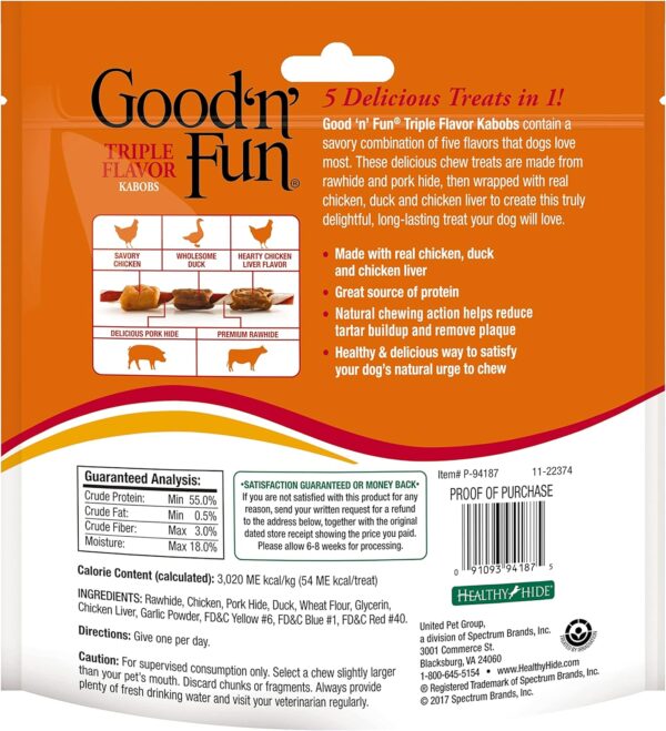 Good'n'Fun Triple Flavored Rawhide Kabobs for Dogs, 24 oz | 36 Count (P-94187)- 2 Pack - Image 4