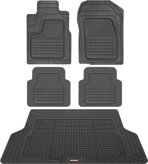 Motor Trend FlexTough Rubber Car Floor Mats with Cargo Trunk Liner, Trim to Fit Performance Plus Heavy Duty Liners for Auto SUV Truck Car Van, Thick, Odorless & All Weather Black - Image 2