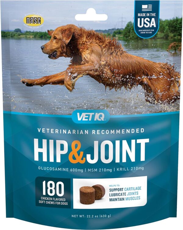 VetIQ Glucosamine Hip & Joint Supplement for Dogs, 180 Soft Chews, Dog Joint Support Supplement with MSM and Krill, Dog Health Supplies Large & Small Breed, Chicken Flavored Chewables - Image 2