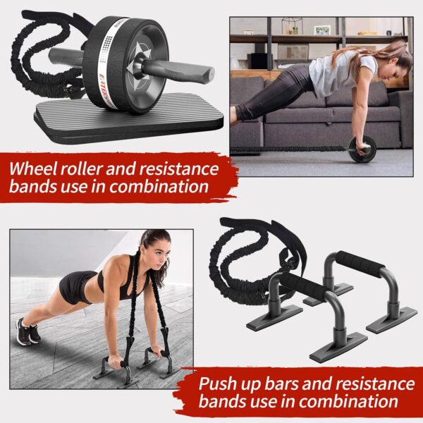 EnterSports Ab Rollers Wheel Kit, Exercise Wheel Core Strength Training Abdominal Roller Set with Push Up Bars, Resistance Bands, Knee Mat Home Gym Fitness Equipment for Abs Workout - Image 6