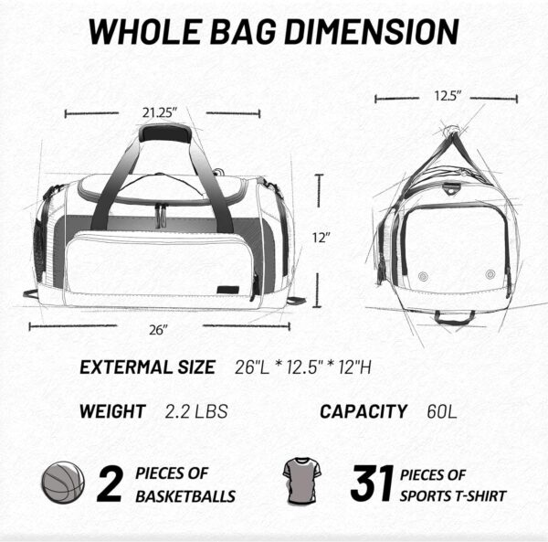 MIER Large Duffel Bag Men's Gym Bag with Shoe Compartment, 60L - Image 7