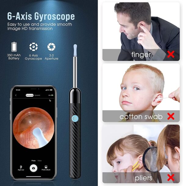 Ear Wax Removal - Earwax Remover Tool with 8 Pcs Ear Set - Ear Cleaner with Camera - Earwax Removal Kit with Light - Ear Camera with 6 Ear Spoon - Ear Cleaner for iOS & Android (Black) - Image 7