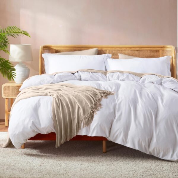 Nestl White Duvet Cover Queen Size - Soft Double Brushed Queen Duvet Cover Set, 3 Piece, with Button Closure, 1 Duvet Cover 90x90 inches and 2 Pillow Shams - Image 2